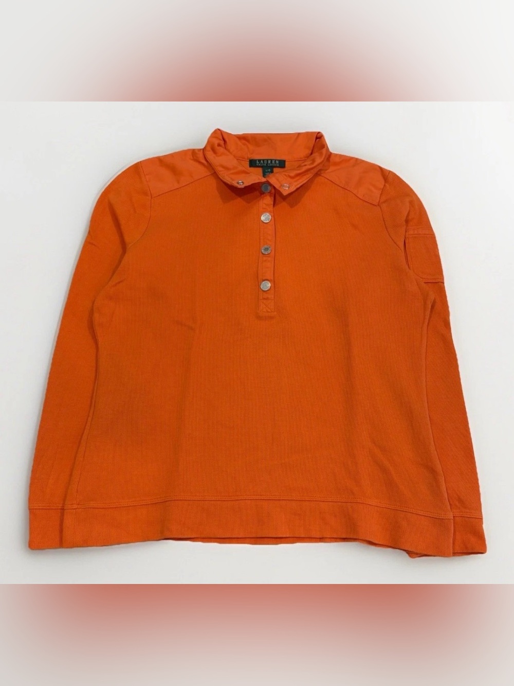 Lauren Ralph Lauren Orange Ribbed Snap Collar Pullover Shirt Women's Large